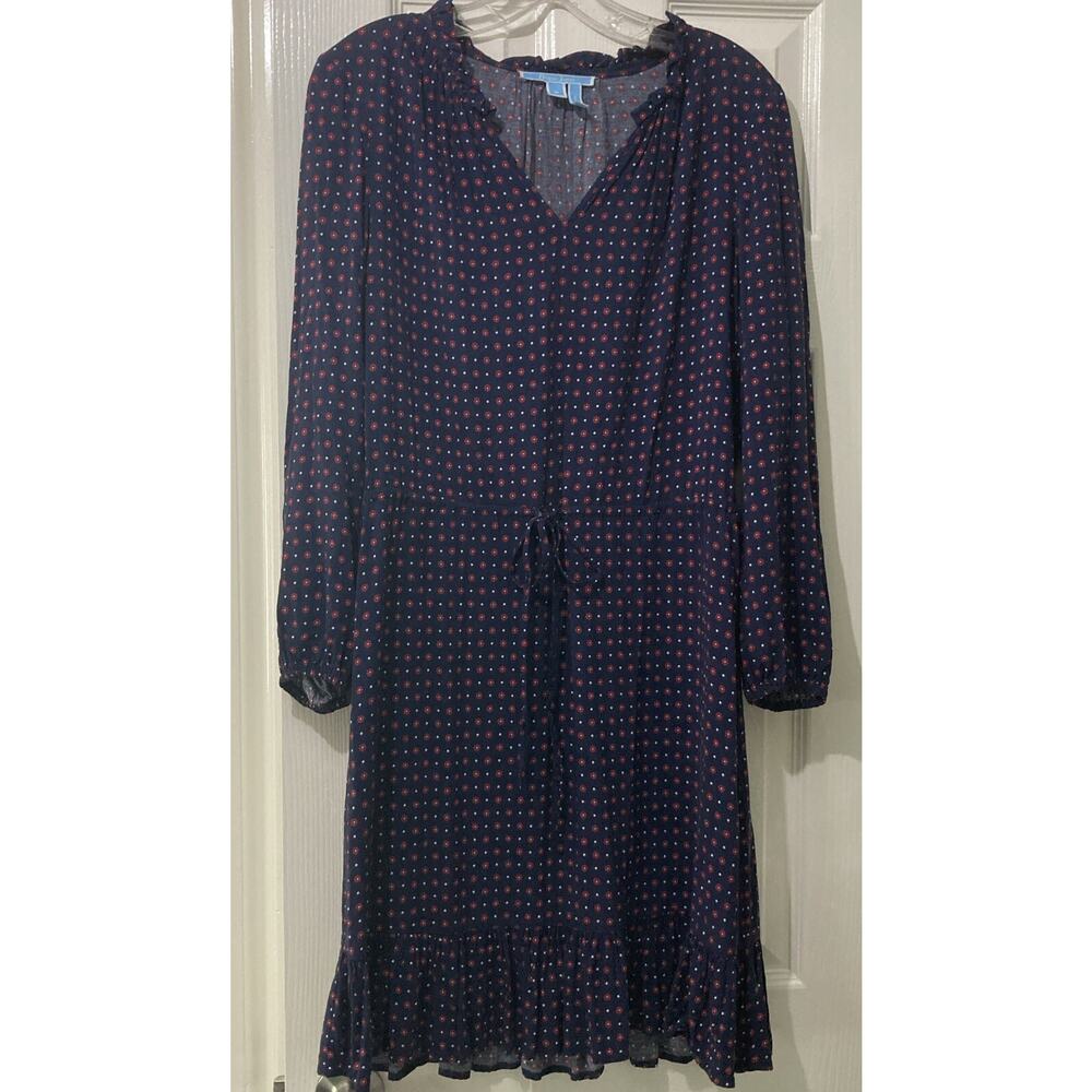 Draper James Flowers Polka Dot Dress Size Medium Drawstring Ruffle Cottagecore